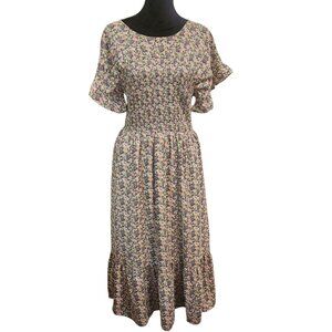 Calista Floral Ruffle Maxi Dress - Purple and Green Size M
